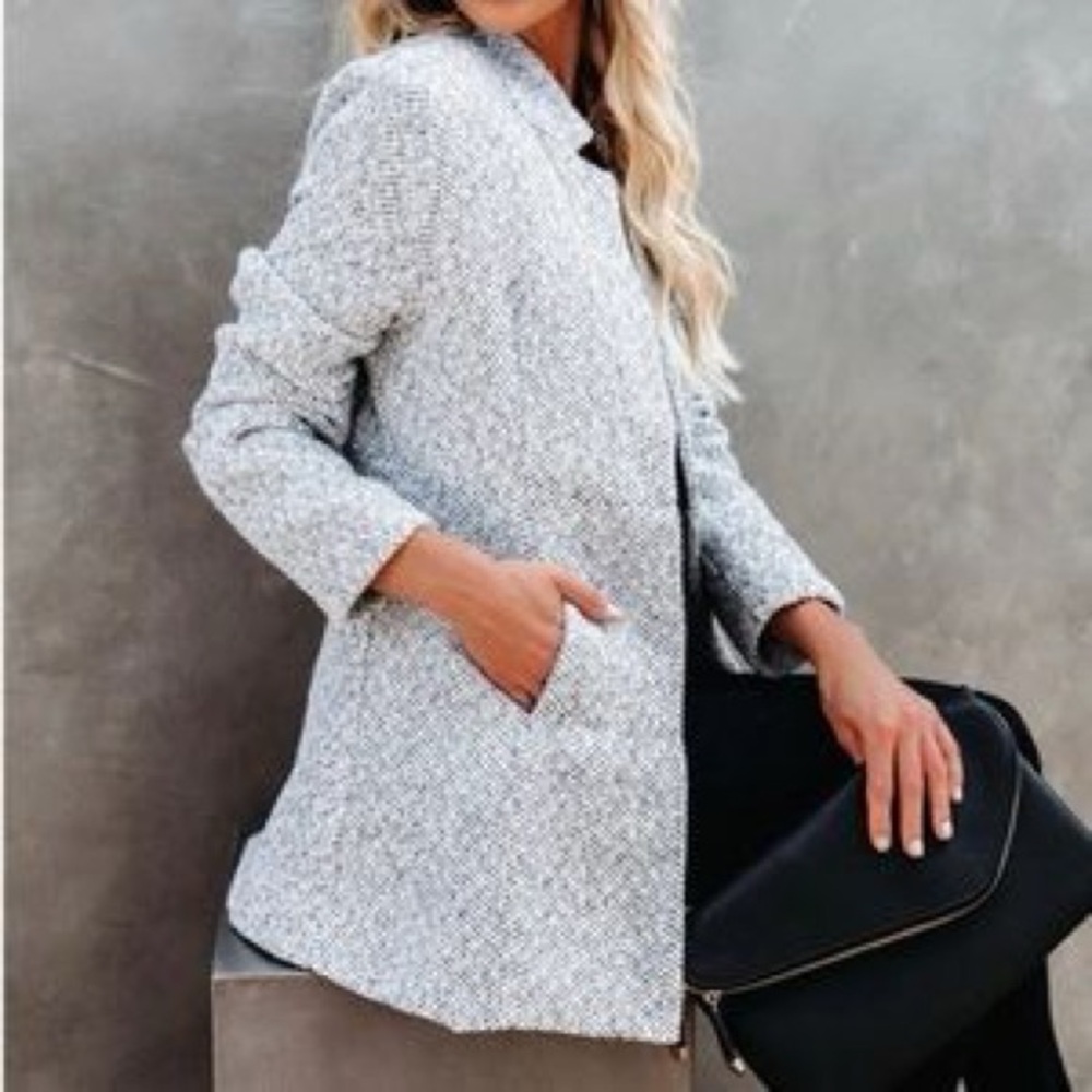 Vici Herringbone Open-Front Coat - Gray